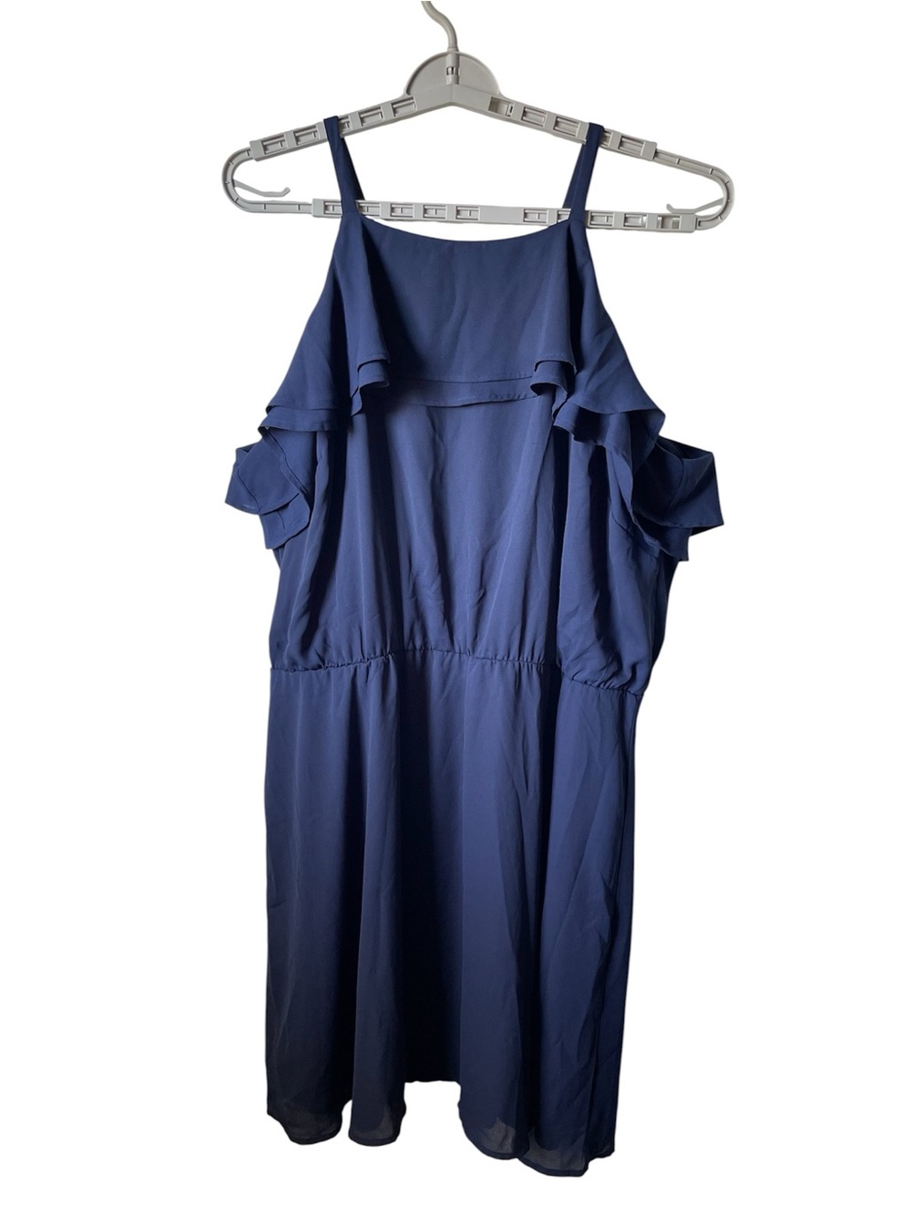 Maurices Cold Shoulder Ruffle Dress Spaghetti Straps Navy Blue Size 1